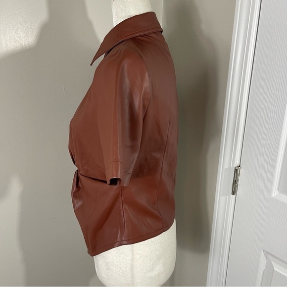 House of Harlow brown faux Leather twisted front shirt - Picture 5 of 11